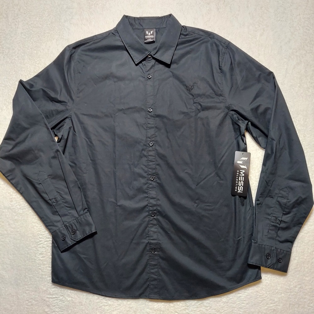 Messi Collection Button Down Shirt Men's Large Black New Stretch MMS0416USJ